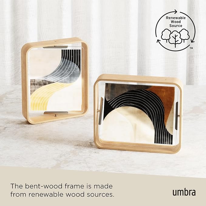 Umbra Table Picture Frame, Double-Sided Picture Frame for 20 x 25 cm Photos, Wood, Natural