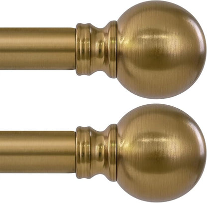 2 Pack Warm Gold Curtain Rods for Windows 48 to 84 Inch 1" Diameter Adjustable Heavy Duty Brass Window Curtain Rod with Metal Finials for Living Room Bedroom Farmhouse Kitchen Outdoor
