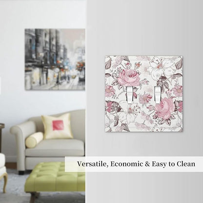 Decorative Switch Plates Modern Watercolor Flower Pink White Wildflower 2 Gang Double Toggle Wall Plate Outlet Light Switch Cover Electrical Faceplate for Bedroom Home Decor