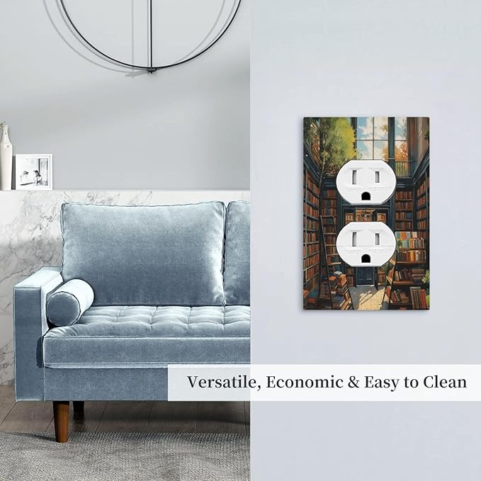 Library With A Lot Of Books Light Switch Cover 1 Gang Outlet Plate Single Duplex Wall Plate Covers Decorative Switchplate Covers Electrical Faceplate for Home Decor