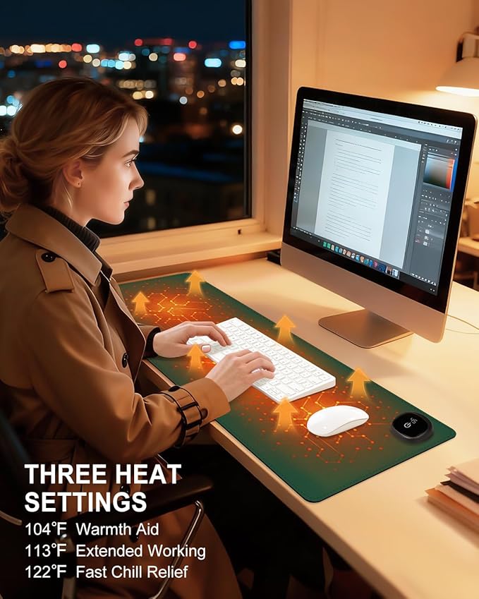 Heated Desk Pad, 31.5" x 13" Leather Non-Slip Warm Desk Pad, Large Mouse Mat with 3 Levels Heating & 3 Hours Auto Shut-Off, Hand and Foot Warmer for Office, Home, Green