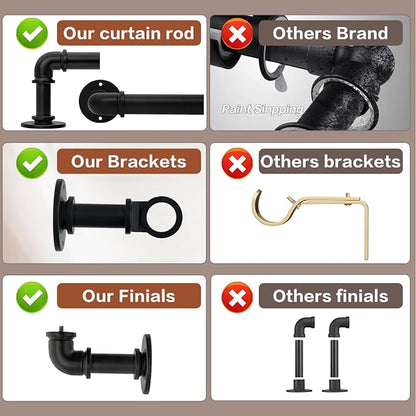 2PCS Black Curtain Rods 18 to 88 Inches,Adjustable Length,1 in Diameter Pipe,Wall or Ceiling Mounted,for Bedroom and Living Room (Black,18” to 88”2PCS)