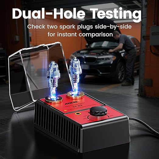 ANCEL SP02 Spark Plug Tester Automotive Engine Ignition Coil Tester Dual Holes 0 to 6000RPM Adjustable Working Frequency Car Spark Plug Gap Tool