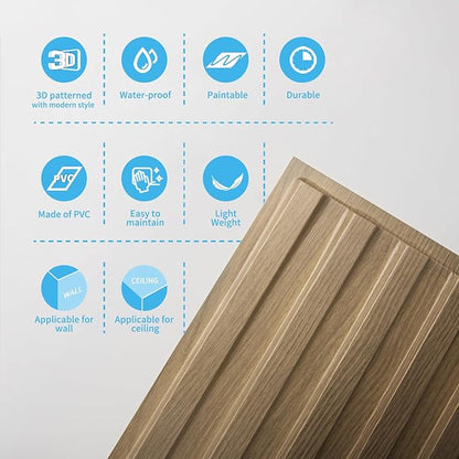 Art3d 6-Pack Slat Design 3D Wall Panels for Interior Wall Decor, 2x4 FT PVC Decorative Drop Ceiling Tiles - Walnut