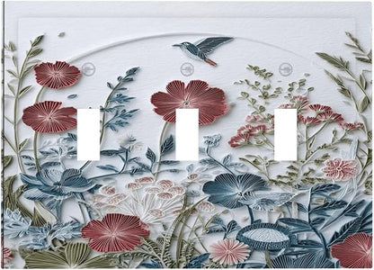 Wildflowers Flowers Floral Plants 3 Gang Triple Toggle Wall Plate Cover Decorative Light Switch Covers Electrical Faceplate Switch Plates for Bathroom Kitchen Home