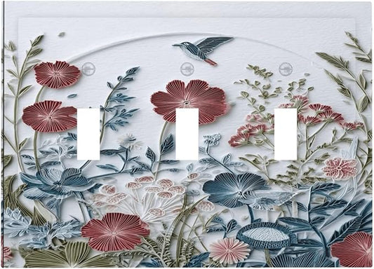 Wildflowers Flowers Floral Plants 3 Gang Triple Toggle Wall Plate Cover Decorative Light Switch Covers Electrical Faceplate Switch Plates for Bathroom Kitchen Home