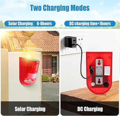Qualirey 8 Pack Solar Sound and Light Alarm Motion Sensor 129db Outdoor Security Siren Waterproof Motion Activated Detector Alarm 6 LEDs Flash Warning Strobe System for Home, Farm (Red)