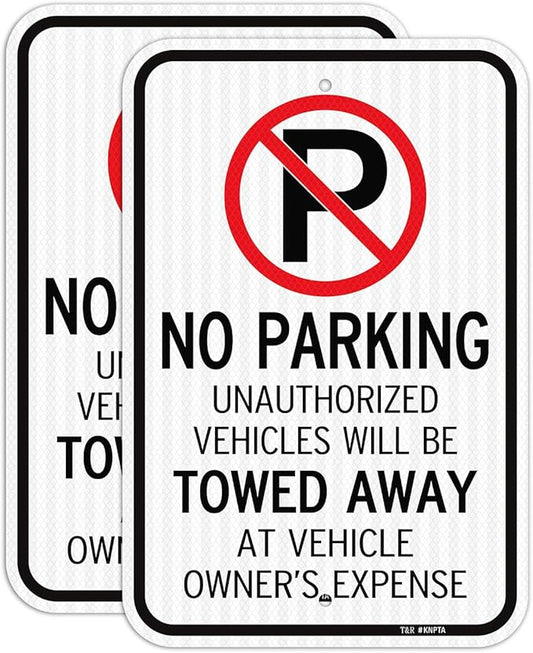 T&R (2 Pack) Large No Parking Sign Will Be Towed Away Sign, 18" x 12" Engineer Grade Reflective Sheeting, Rust Free Aluminum, Weather Resistant, Waterproof, Fade Resistant, 2 Pre-drilled Holes