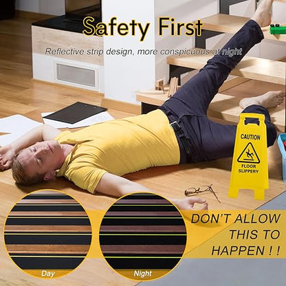 S&X Heavy Duty Anti Slip Tape 6 Inch x 60 Ft, 2X Longer Enhanced Adhesive Grip Tape with Reflective Strip, Outdoor Stair Treads Non-Slip for Steps Ramps Boats Decks Long-Lasting