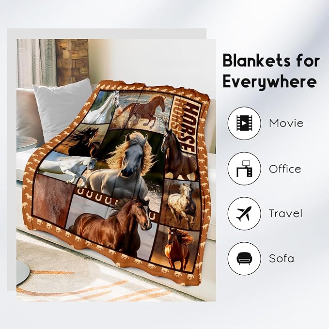 Horse Girls Blanket, Horse Gifts for Girl Ages 8-12 10-12, 40"x50" Kids Throw Blankets for Adults Women, Cowgirl Room Decor Western Throws for Animal Lovers