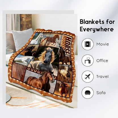 Horse Girls Blanket, Horse Gifts for Girl Ages 8-12 10-12, 40"x50" Kids Throw Blankets for Adults Women, Cowgirl Room Decor Western Throws for Animal Lovers