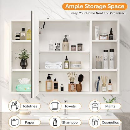 VINGLI 36Inch Medicine Cabinet with Lights, Lighted Medicine Cabinet with Mirror, Bathroom Vanity Mirror with Storage,Wall Mounted Anti-Fog Dimmable Light and Color Adjustment,5.9" D x 36" W x 24" H