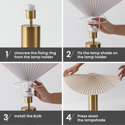 Modern Table Lamp with Metal Blade Lampshade and Cylindrical Base, E26 Bulb Compatible, Contemporary Accent Light for Living Room, Bedroom, Office (Gold)