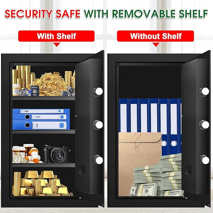 5.1 Cuft Large Home Safes Fireproof Waterproof, Anti-theft Security Personal Safe Box With Digital Keypad & 3 Removable Shelves and Led Light, Fireproof Document Safes for Home Money Valuables