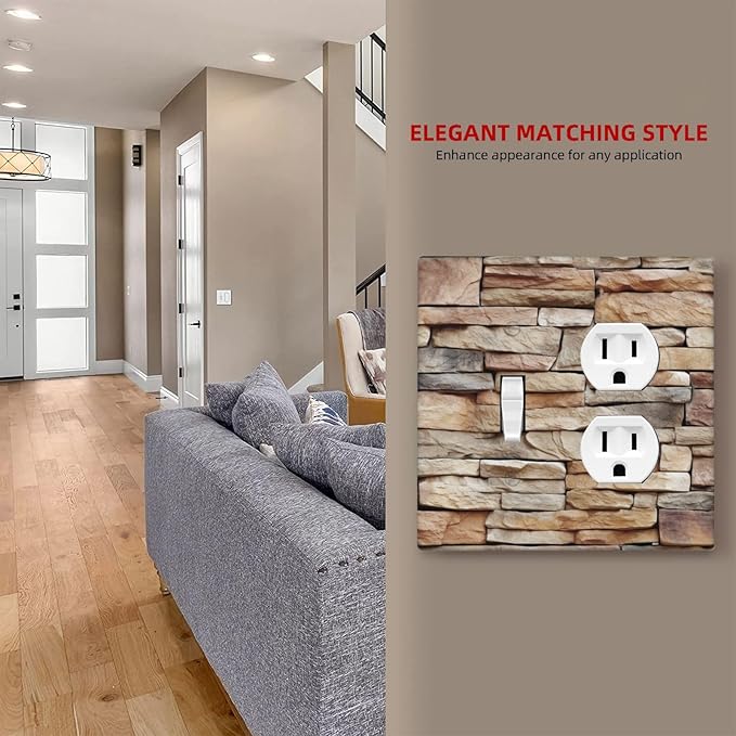 Wallplates Stone Textured Brown Brick Natural Stone 1 Toggle 1 Duplex Switch Plate Electrical Gfci Faceplate Decorative Light Switch Covers For Farmhouse Cabin Decor