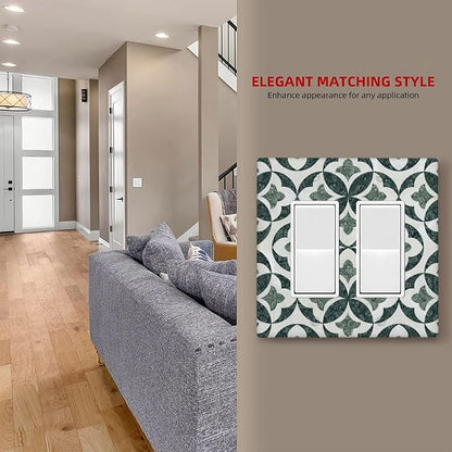 Green Luxury Modern Cubic Marble 2 Gang Double Rocker Decorative Light Switch Covers Electrical Faceplate Switch Plates for Bathroom Kitchen Home