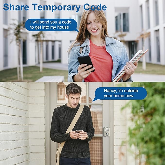 Smart Door Lock - Keyless Entry with Fingerprint/Bluetooth APP Control/Password, Auto Lock, One Time Code, Nickel
