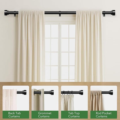 Time Forest Black Curtain Rods for Windows 32 to 120 Inch (2.6-10 Feet), 1 Inch Diameter Adjustable Heavy Duty Curtain Rod, Modern Style Indoor Outdoor Long Window Drapery Rods with End Caps