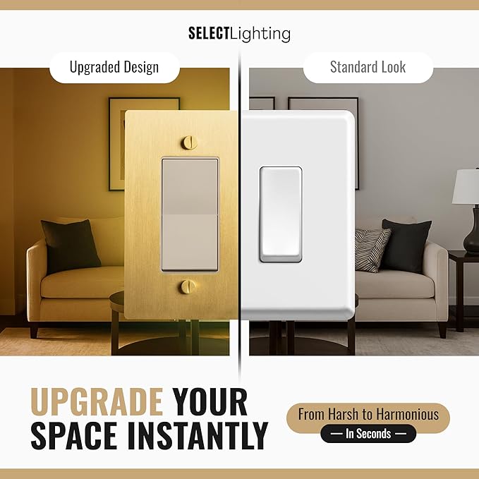 4-Gang Satin Brass Wall Plate, Electrical Receptacle Wall Outlet Faceplate, GFI/Rocker Decorator Light Switch Cover