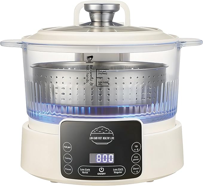 Low Carb Rice Cooker,3L Multifunction Smart Rice Cooker - 4H Keep Warm,Digital Display,Timer & Reservation Function,Suitable for Cooking,Simmering,Stewing,and Steaming(3L,Beige)