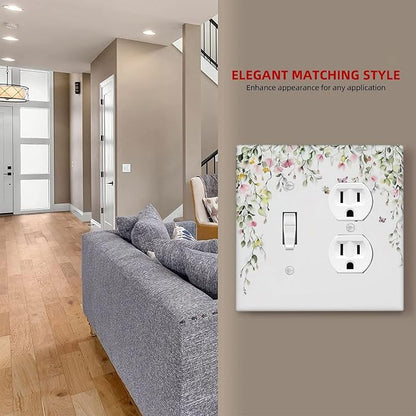 Watercolor Flowers Vine Colorful Butterfly Floral Wallplates 1 Toggle 1 Duplex Switch Plate Electrical Gfci Faceplate Decorative Light Switch Covers For Bed Room Living Room Decor