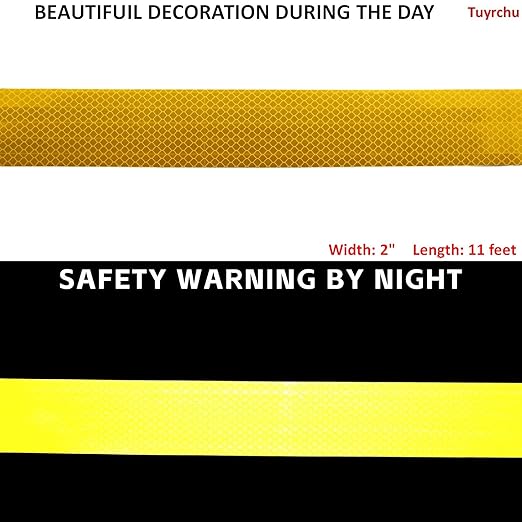 Non Fading Reflective Tape Yellow 2 inch, Outdoor Waterproof High Visibility Warning Industrial Marking Tape, Safety Stickers (11 feet)