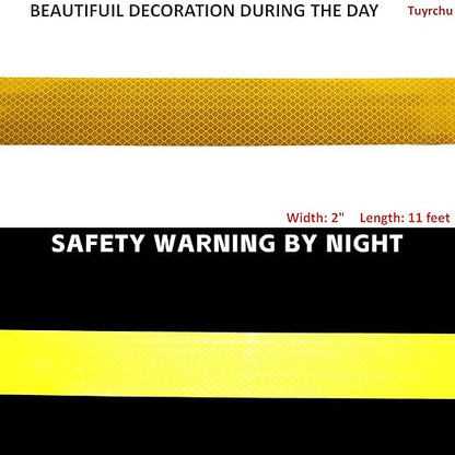 Non Fading Reflective Tape Yellow 2 inch, Outdoor Waterproof High Visibility Warning Industrial Marking Tape, Safety Stickers (11 feet)