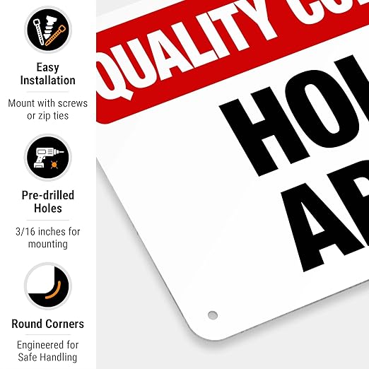 Quality Control Hold Area Sign, 10x7 Inches, 55 mil Thick HDPS (high Density polystyrene), Made in USA