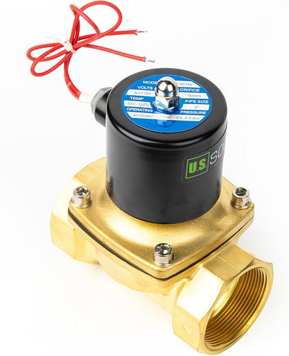 U.S. Solid 2" Solenoid Valve - 110V AC Brass Electric Solenoid Valve, Normally Closed, Viton Seal