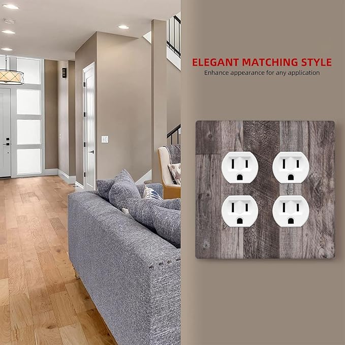 Outlet Covers Rustic Dark Grey Wood Retro Country Wooden 2 Gang Double Duplex Decorative Light Switch Covers Electrical Wallplates Socket Faceplate for Farmhouse Cabin Decor