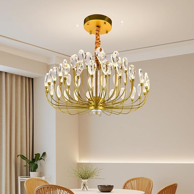Crystal Gold Chandelier Modern Round Ceiling Pendant Light Fixture Led Tree Branch Chandeliers for Living Room Dining Room Kitchen Bedroom Hotel