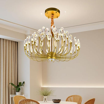 Crystal Gold Chandelier Modern Round Ceiling Pendant Light Fixture Led Tree Branch Chandeliers for Living Room Dining Room Kitchen Bedroom Hotel