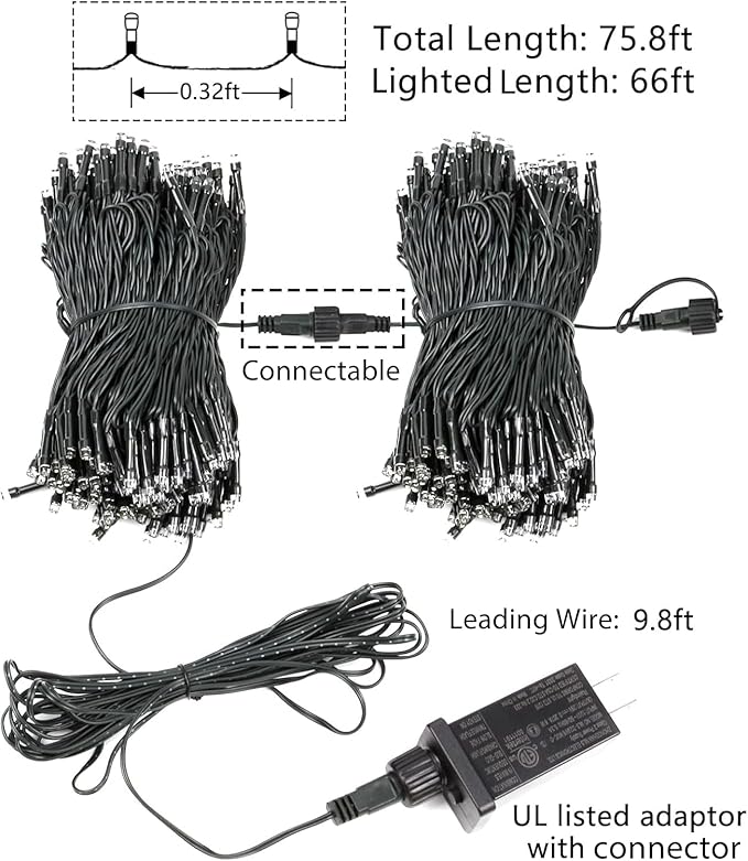 75.8 FT 200 LED Blue Christmas String Lights Outdoor & Indoor, Timer & Memory Function & 8 Modes, Extendable Ultra Bright Green Wire Mini Twinkle Lights for Xmas Tree Patio Holiday Party Garden Decor