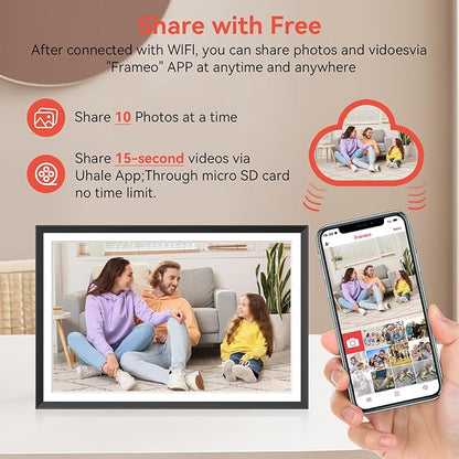 Frameo 10.1 inch Digital Picture Frame, Smart WiFi Digital Photo Frame with 32G Memory, HD Touch Screen, Auto-Rotate, Slideshow, Easy Setup, Share Photos and Videos Anywhere(Black)