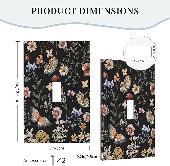Decorative Light Switch Plate Covers Boho Black Butterfly Rustic Flower 1 Gang Light Switch Cover Plate Single Toggle Wall Plate Outlet Covers Faceplate for Bedroom Home Decor
