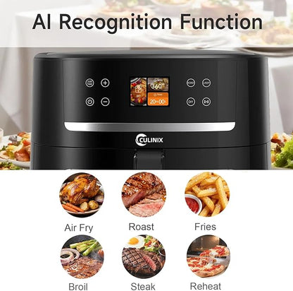 8L Large Air Fryer, AI Intelligent Recognition Cooking Air Fryer with Window, 12 Preset Menus, Touchscreen Display, 400°F, Raven Black