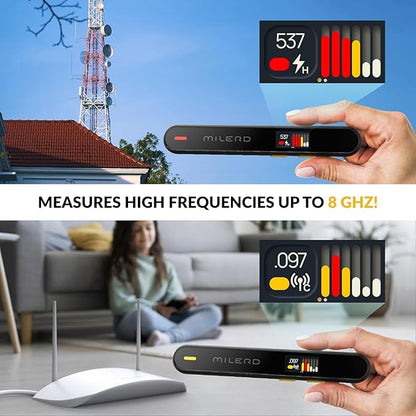 EMF Detector Rechargeable Radio Frequency Electromagnetic Field Radiation Meter 4-in-1 Handheld Digital Cell Phone 5g Detector with Dosimeter Mobile and WiFi Signal Strength Meter (Light Black)