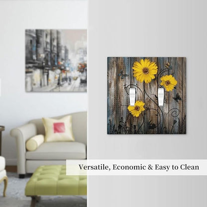 Rustic Barn Sunflower Wooden Daisy Flower Plank Decorative Switch Plates 2 Gang Double Toggle Outlet Light Switch Cover Wall Plate Electrical Faceplate for Farmhouse Home Decor