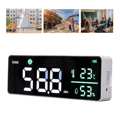 Decibel Meter, Wall Hanging Sound Level Meter, Noise Decibel Meter, 3 in 1 Noise Temperature Humidity Meter, 30 to 130dB Range, with 11in Large LED Display Screen, for Classroom