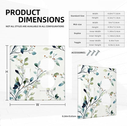 Decorative Outlet Covers Eucalyptus Leaf Geen Sage Leaves 2 Gang Light Switch Cover Plate Single Toggle Duplex Wall Plates for Electrical Outlets Switch Plate Covers for Bedroom Home Decor