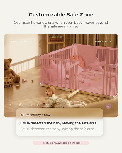Momcozy Smart WiFi Baby Monitor, APP Control Baby Monitor with Camera & Audio, Danger Zone Alert, Motion & Cry Detection, 1080P Night Vision, 2-Way Talk, Photo & Video Recording (Compatible With BM04)