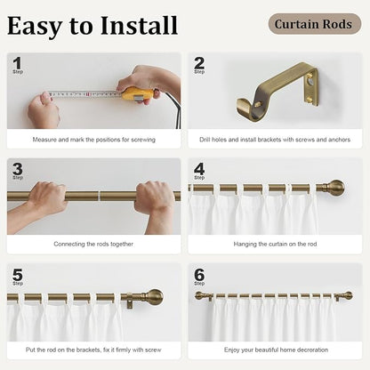 Antique Bronze Curtain Rods for Windows 66 to 120 Inch 1" Diameter Adjustable Heavy Duty Brass Window Curtain Rod with Metal Finials for Living Room Bedroom Farmhouse Kitchen Outdoor
