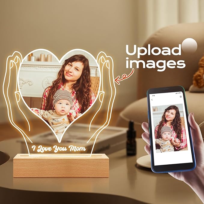 Custom Picture Frames with Photo, Customized Picture Frame with Night Light, Custom Photo Frame, Personalized Valentines Day Gifts for Mom Baby Kid Family