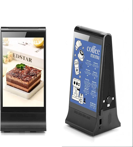 Digital Signage Display for Tabletop ,Interactive Digital Signage with Double 8 inch LCD Touch Screen and WIFI Connected,Rechargeable 23200mAh Battery,Portable Advertising Kiosk for Restaurants,Bar, Hotel ,Cafe (Black)