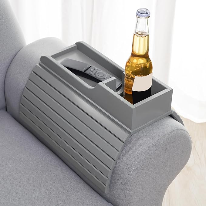 GEHE Bamboo Couch Cup Holder, Anti-Spill Sofa Arm Tray, Natural and Easy to Clean Couch Arm Cup Holder Armrest Tray Perfect for Cups, Beers, Snacks, Remote Control, Drinks