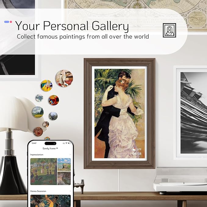 NexFoto Touchscreen Digital Picture Frame 15.6'', FHD WiFi Digital Photo Frame, Wood Electronic Frame 64GB, Add Pics from Google Photos, Share Photos/Videos, for Mom Christmas/Birthday, Walnut
