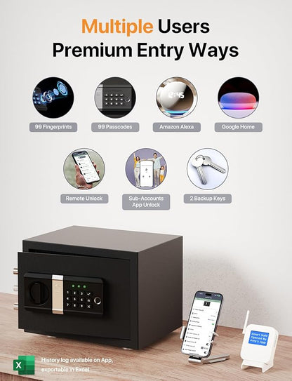 FORFEND Smart Home Safe | WiFi Safe Box App Lock/Alarm | Voice Command, Kidnap Alarm, Tamper Detect, Frozen Mode, Sub Account| Digital Safe Anti Theft
