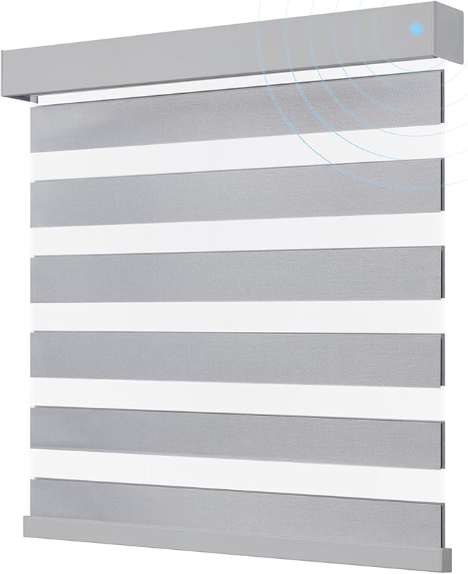 Smart Zebra Blinds for Windows, Alexa Motorized Blinds with Remote Control, Automatic Electric Power Zebra Shades for Indoor Windows (46" W x 72" H,Gray)