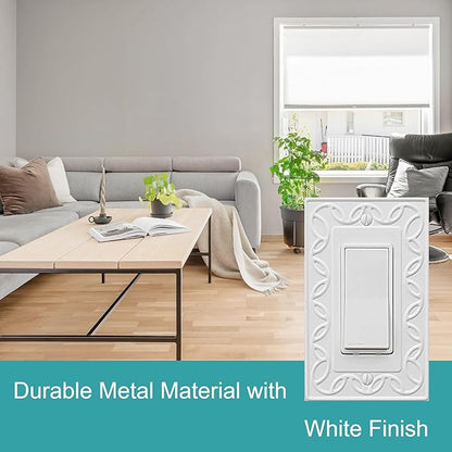Single Decorator Light Switch Cover NovaBloom Metal Wall Plate, 4-Pack White 1 Gang Single Rocker, for Receptacle Dimmer Switch Cover GFCI Outlet Decorative Wallplate, Durable