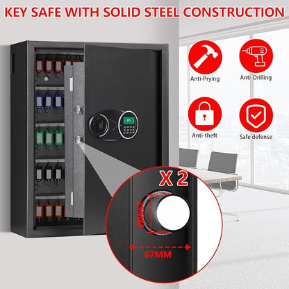 220 Position Large Key Cabinet Wall Mount, Anti-Theft Key Lock Box with Combination Lock, Deposit Key Slot and Key Tags, Steel Key Box for Offices Cars Hotels Dorms